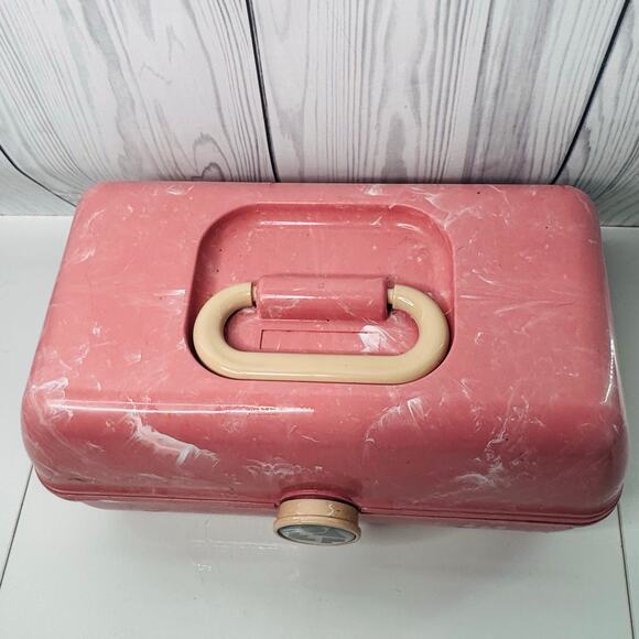 Caboodles On-The-Go-Girl Makeup Case Retro Marble Pink with Mirror - Picture 2 of 9